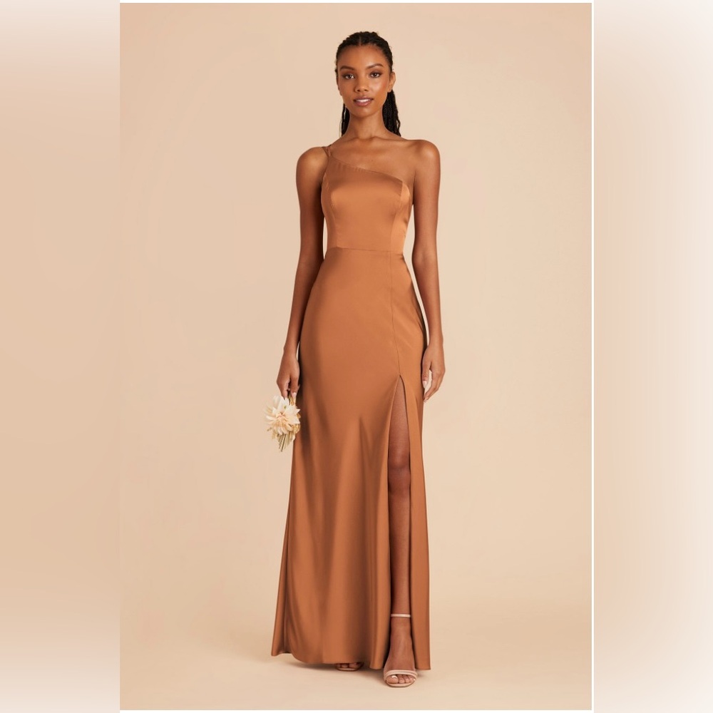 Kira Dress Matte Satin Rust One Shoulder Slit Gown Bridesmaid Women Size M